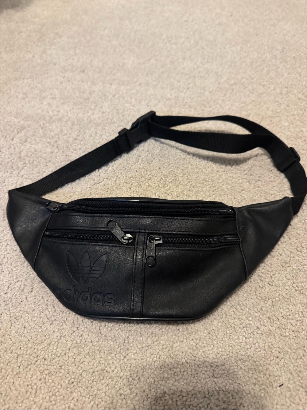 adidas Black Faux Leather Belt Bag with Trefoil